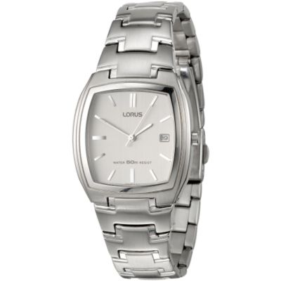 Lorus Men's Tonneau Silver Dial Bracelet Watch