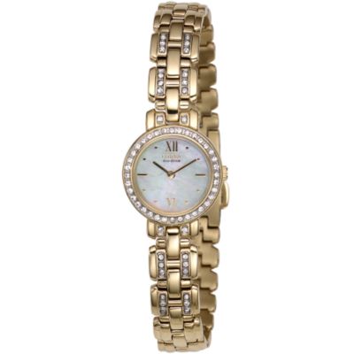 Ladiesand#39; Eco-Drive Gold-Plated Stone-set Bracelet Watch