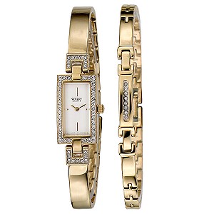 Citizen Ladiesand#39; Gold-Plated Watch and Bracelet Set