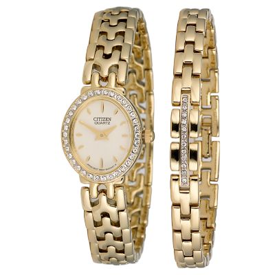 Ladiesand#39; Gold-plated Stone-set Bracelet Watch Set