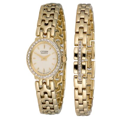 Citizen Ladies' Goldplated Stoneset Bracelet Watch Set H. Samuel the Jeweller