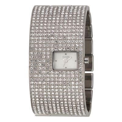 Oasis Ladies Silvertone Stoneset Bangle Watch