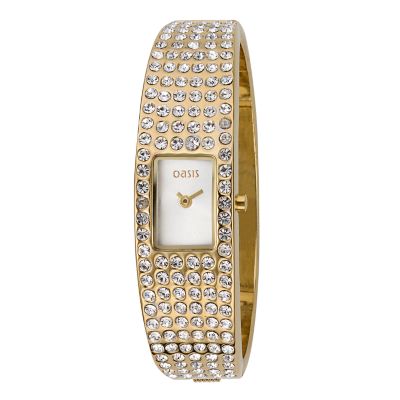 Oasis Ladies' Gold-tone Stone-set Slim Bangle Watch at H. Samuel