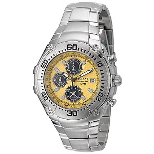 Pulsar Menand#39;s Yellow Dial Chronograph Bracelet Watch