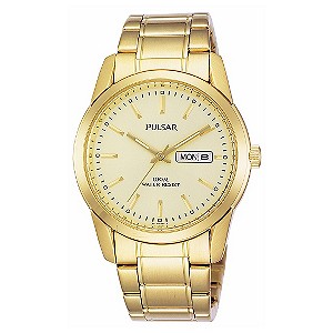 Menand#39;s Gold-Plated Bracelet Watch