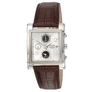 Menand#39;s Chronograph Brown Leather Strap Watch