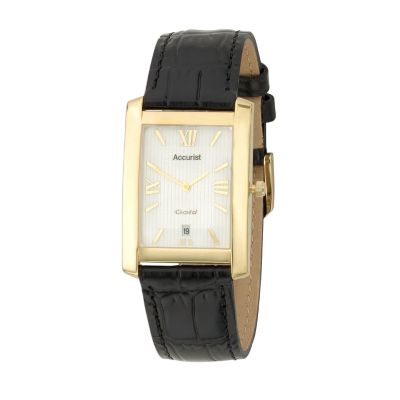 Mens 9ct Gold Rectangular Leather