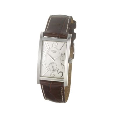 Guess Men's Brown Leather Strap Watch