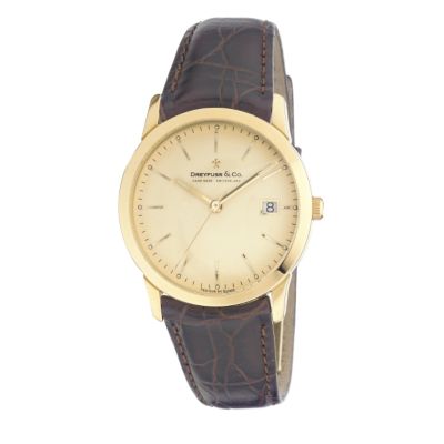 Dreyfuss & Co men's 18ct gold brown leather strap watch - Product number 5375592