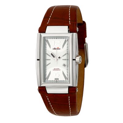 Ellesse Men's Rectangular Case Brown Leather Strap Watch