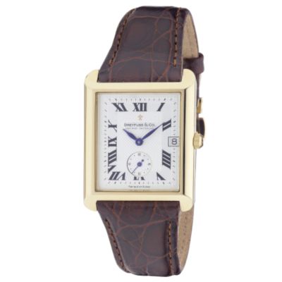 Dreyfuss & Co mens 18ct gold brown leather strap watch