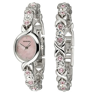 Sekonda Ladiesand#39; Stone-set Watch and Bracelet Set