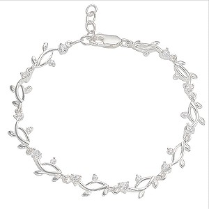 Silver Cubic Zirconia Leaf Pattern Bracelet