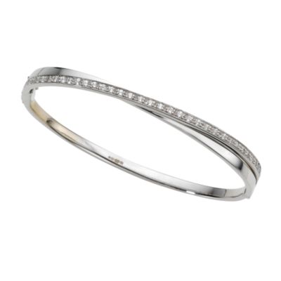 9ct white gold cubic zirconia crossover bangle - Product number 5392160