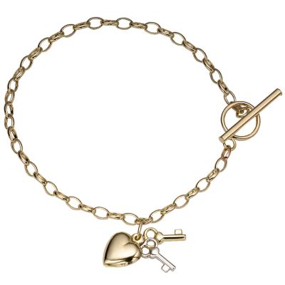 9ct Gold Heart and Key Charm Bracelet