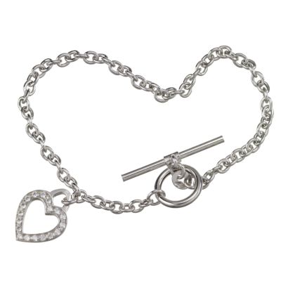 9ct White Gold Cubic Zirconia Heart Bracelet