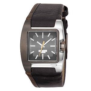 Menand#39;s Black and Grey Leather Strap Watch