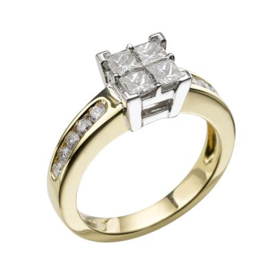 18ct two-colour gold one carat brilliant and princess cut diamond cluster ring - Product number 5397618