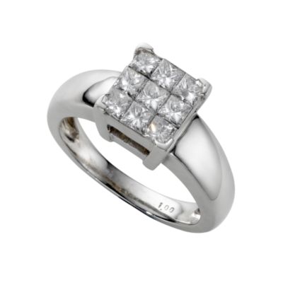 Platinum one carat princess cut diamond cluster ring - Product number 5399327
