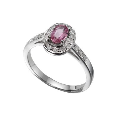 9ct white gold pink sapphire and fifth carat diamond cluster ring - Product number 5401178