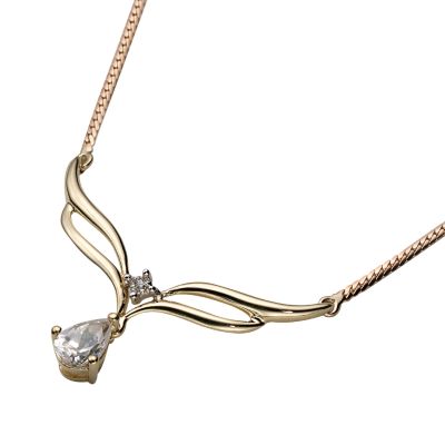 9ct gold Cubic Zirconia Double Wishbone Necklace