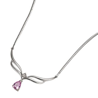 9ct White Gold Double Wishbone Necklace with Pink Cubic Zirconia - Product number 5404703