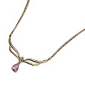 9ct Gold Double Wishbone Necklace with Pink Cubic Zirconia