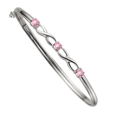 9ct White Gold Pink Cubic Zirconia Kiss Bangle