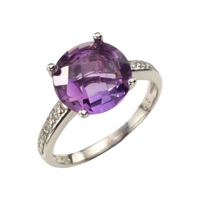 9ct white gold amethyst and diamond ring