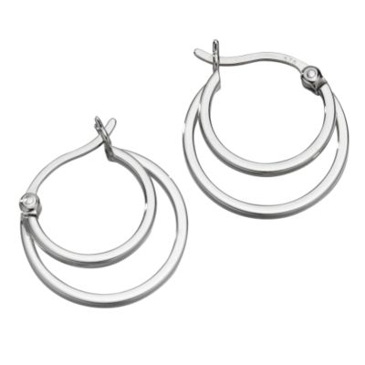 9ct white gold double hoop earrings