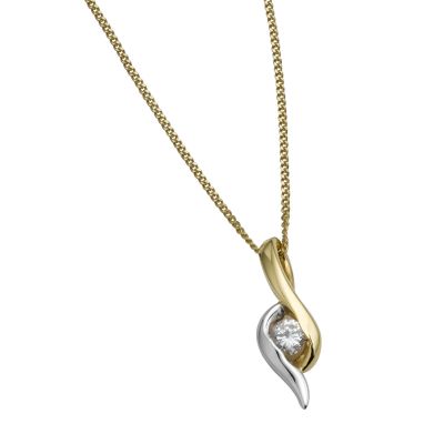 9ct two-colour gold cubic zirconia pendant