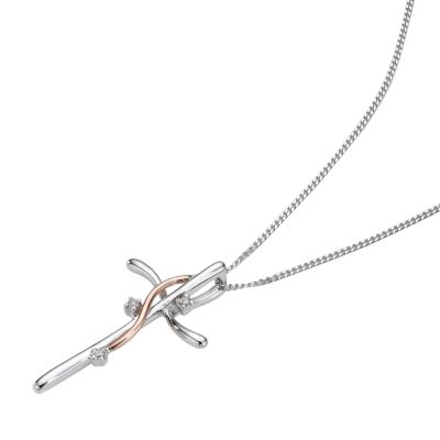 9ct two-colour gold diamond cross pendant - Product number 5418208
