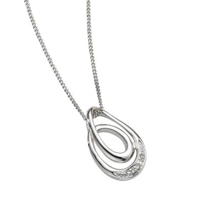 9ct white gold oval diamond pendant