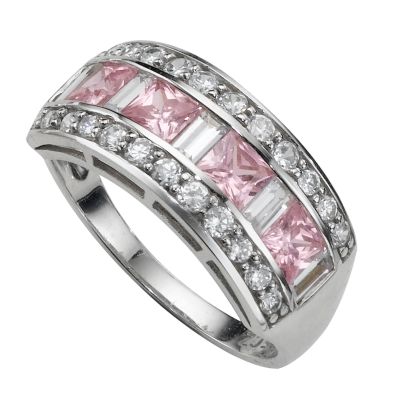 9ct White Gold Square and Round Pink Cubic Zirconia Ring - Product number 5431727