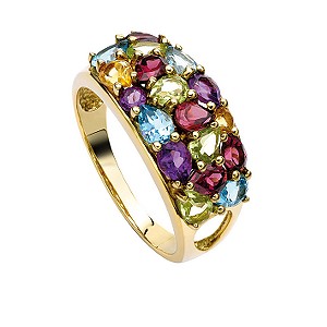 9ct Gold Multi Coloured Semi Precious Stone Ring