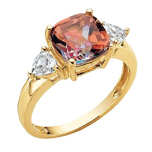 9ct Gold Cushion-cut Golden Fire Topaz and Cubic Zirconia Trillions Ring