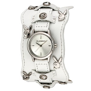 Playboy Ladiesand#39; Stone-set White Cuff Watch