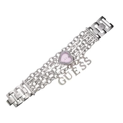 Guess Ladies' Pink Heart & Charm Chain Watch