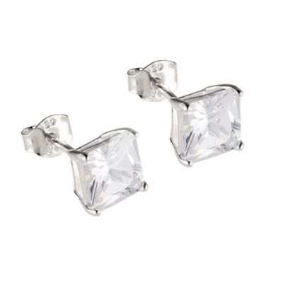 Sterling silver cubic zirconia princess cut stud