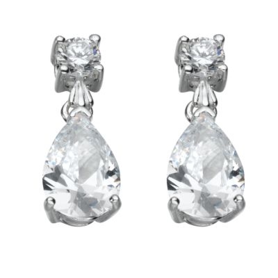 Sterling silver cubic zirconia pear drop earrings