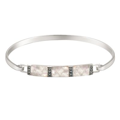 Sterling silver mother of pearl and marcasite link bangle