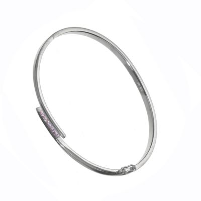 Sterling silver pink cubic zirconia crossover bangle