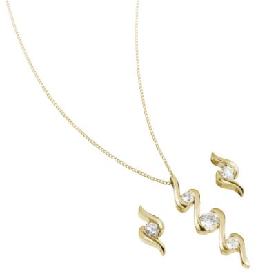 9ct Gold Cubic Zirconia Swirl Earrings and Pendant Set