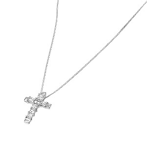 9ct White Gold Cubic Zirconia Set Cross Pendant