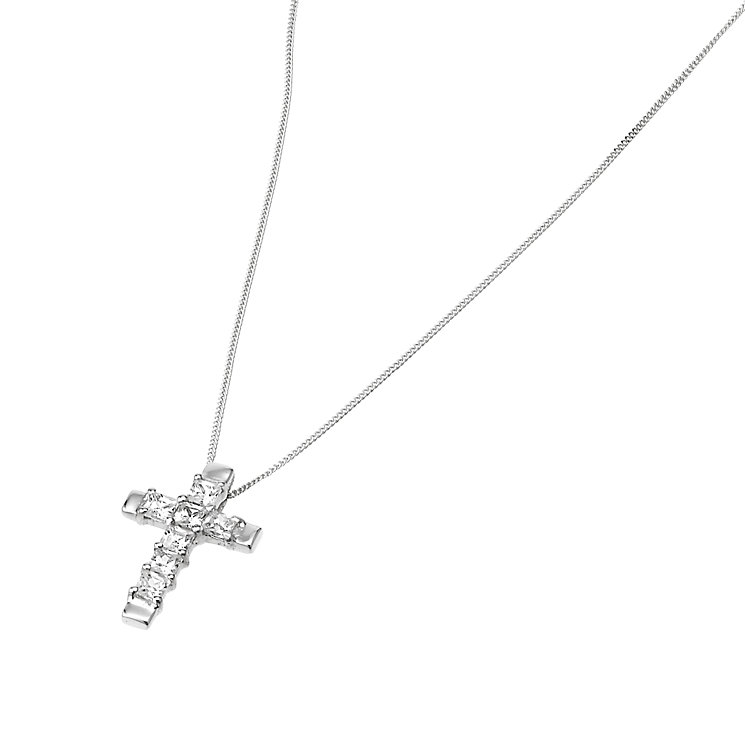 9ct White Gold Cubic Zirconia Set Cross Pendant - Product number ...
