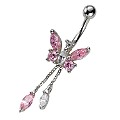 9ct White Gold Pink Cubic Zirconia Butterfly Belly Bar