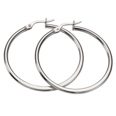 9ct White Gold Tapered Creole Earrings