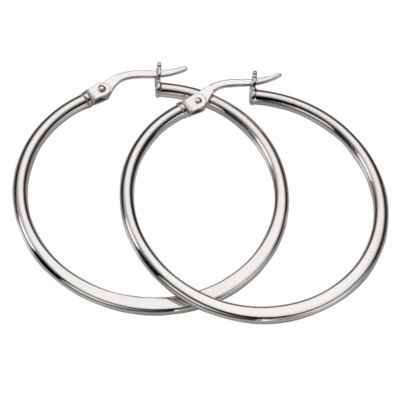 9ct White Gold Tapered Creole Earrings - Product number 5551803