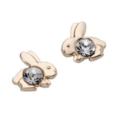 9ct Yellow Gold Crystal Set Rabbit Earrings