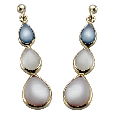 9ct Gold Pink, Blue and White Mother-of-pearl Drop Earrings